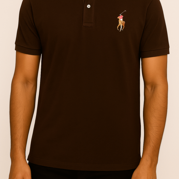 Dark Brown Plain Pique Polo Shirt Embroidered Logo